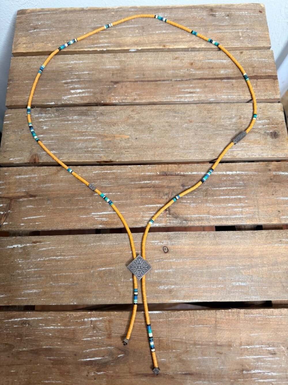 M.Cohen Archive Sterling Silver Orange Multicolor African Disc Bead Long Necklac